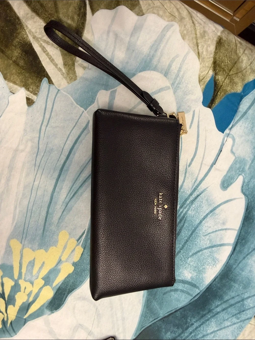 kate spade Black Leather Wristlet Wallet with Gold Logo